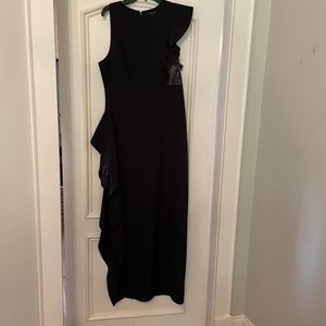 BCBG Maxazria Long Black Dress with Ruffle Split and Lace Size 12